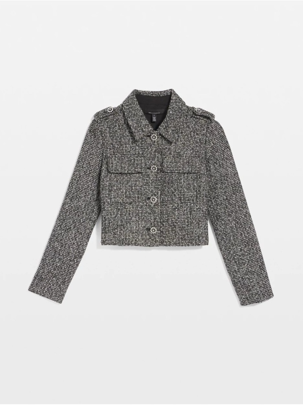 White House Black Market Black & Gray Tweed Cropped Jacket